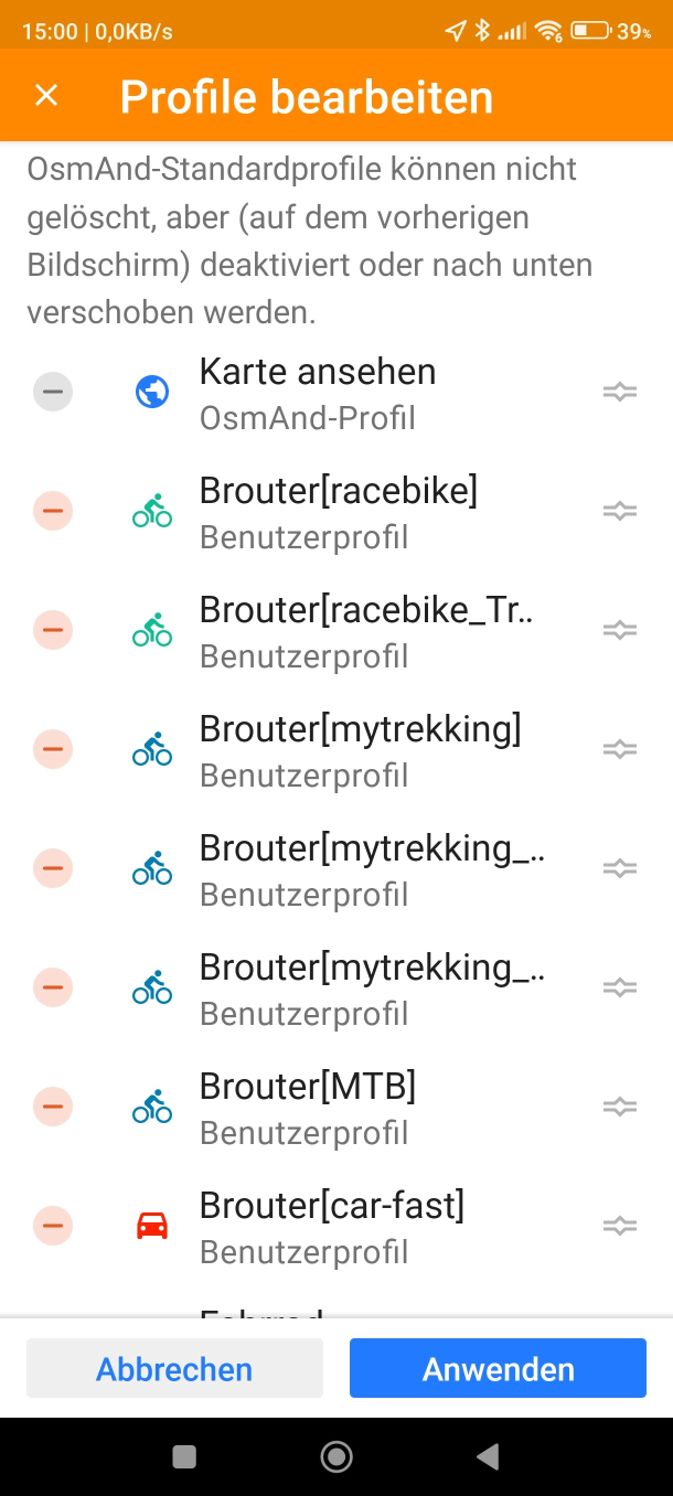 BRouter configuration in OsmAnd
application profiles
